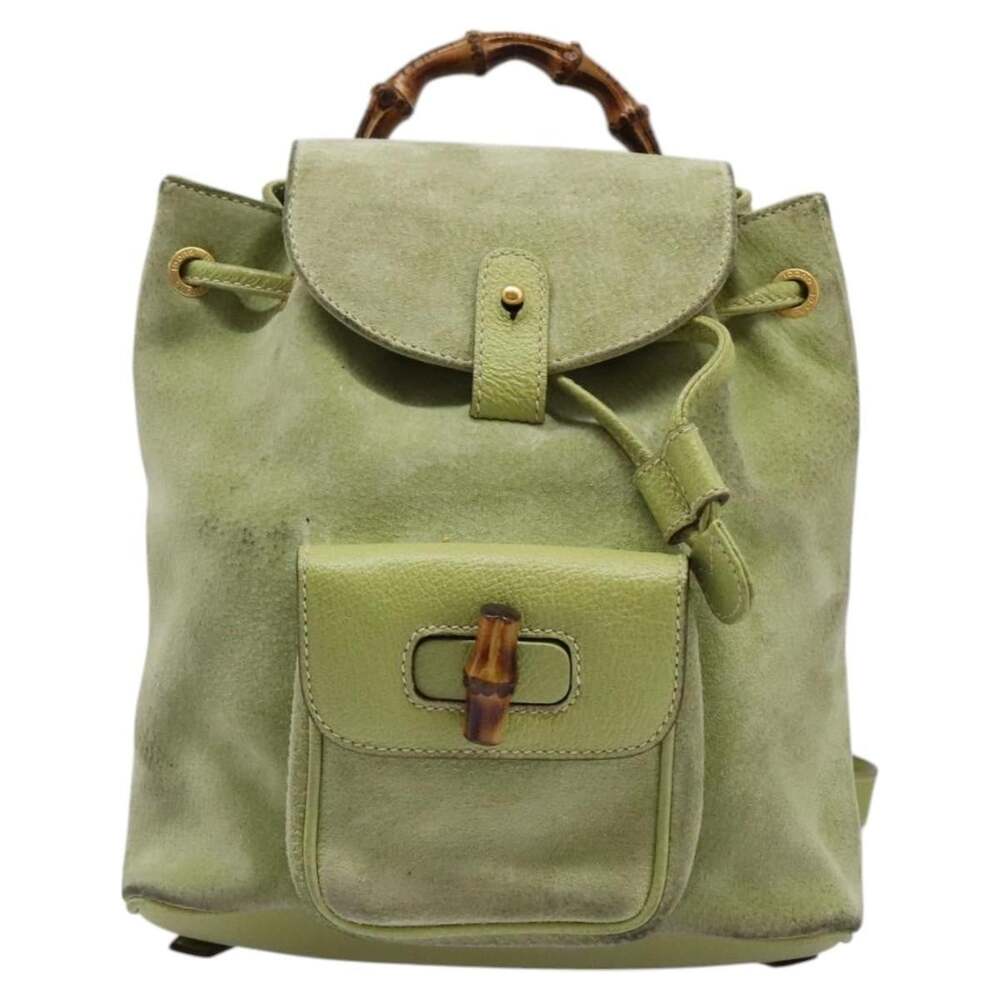 Gucci Bamboo Suede Leather Backpack Green